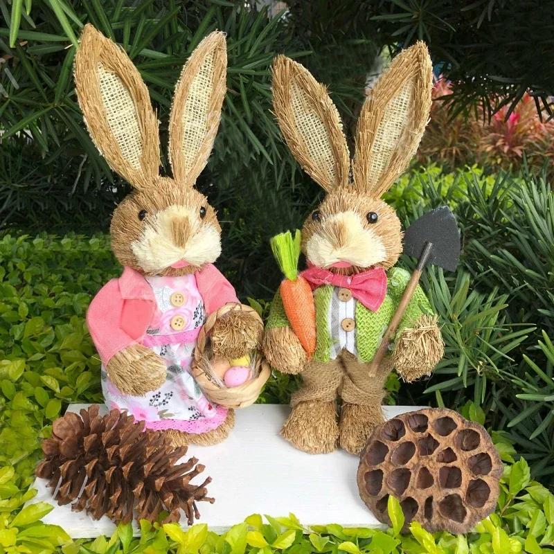 35cm Słomkowy Królik Słomkowy Tkany Króliczek Dekoracja Ornament Ozdoby Świąteczne Wielkanocne Rzeźby i Statuetki Podwórko Impreza Domowe Zaopatrzenie