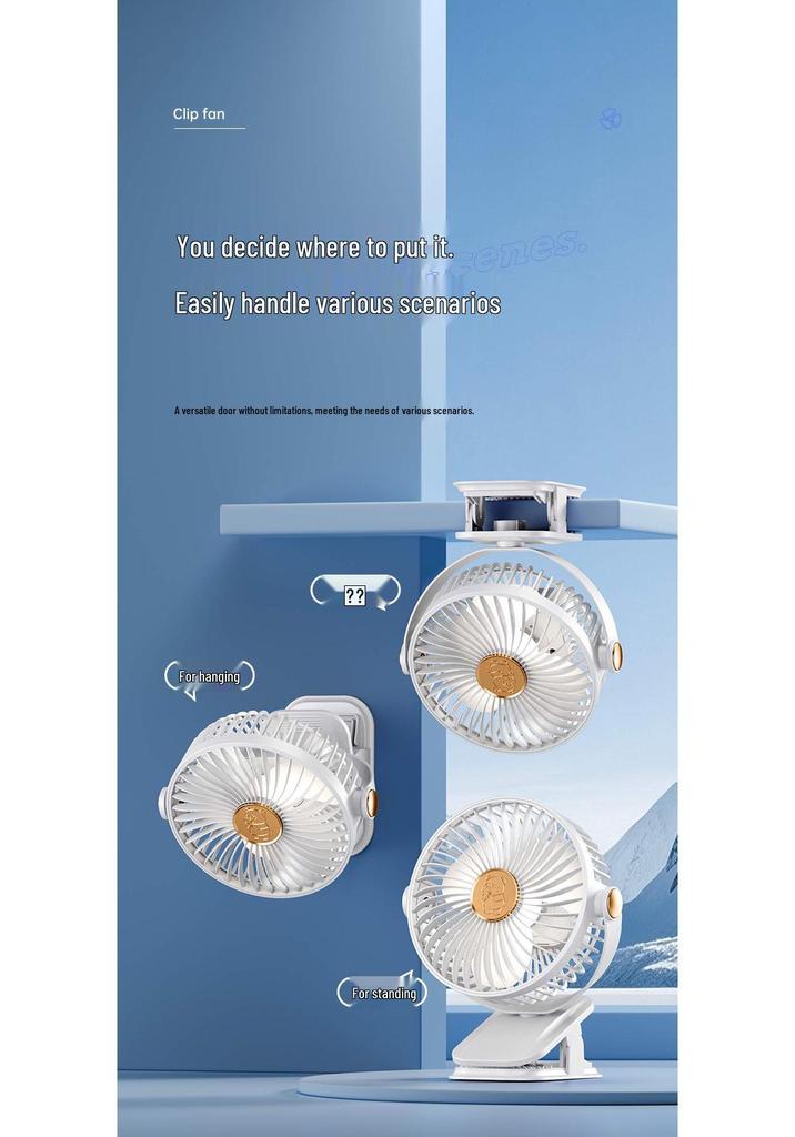 USB Rechargeable Silent Clip-on Desk Fan with Light for Dorms and Bedrooms