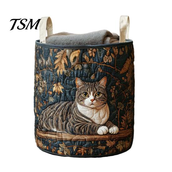 Bedroom Laundry Basket Quilted Foldable Boho Fabric Hamper Cute Collapsible Cat Storage for Clothes Toys Blankets Nursery Thick