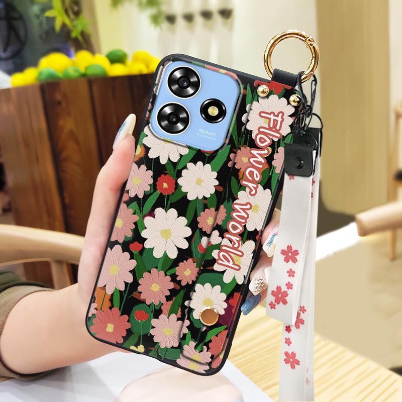 Phone Holder Kickstand Phone Case For ZTE Blade A73 4G/V50 Smart Durable Anti-dust Silicone Wrist Strap Fashion Design
