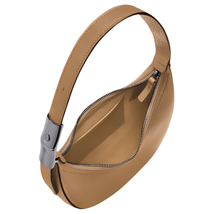 Longchamp Front Concave Embossed Logo Leather Handbag Shoulder Bag Small Women handbags Light-Brown 10217968026