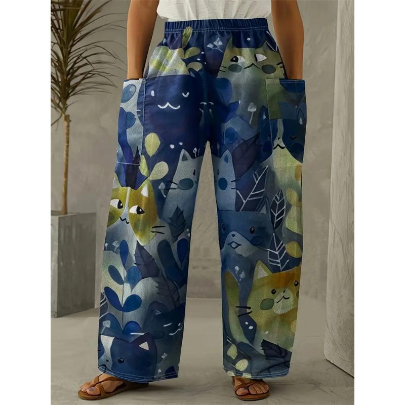 Fashion Flowers Butterfly Print Pants Casual Delicate Ladies Wide-legged Pants Autumn Hundred Retro Street Shooting Pants