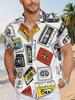 Retro Men's Printed Shirts Optical Disc Pattern Casual Shirt Oversized Top Beach Short Sleeved Hawaiian Style Shirts Men Clothes
