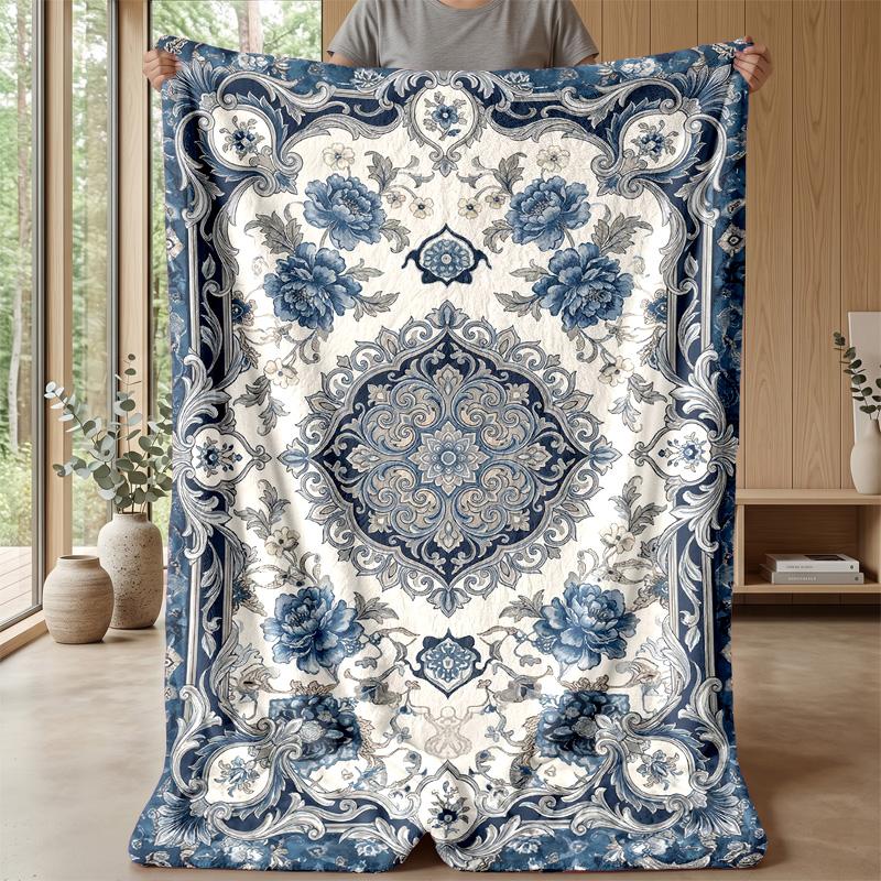 Ornate Bow Lace Pattern Theme blanket Lightweight Warm Flannel Blanket Decorative Throw Blanket for Home Decoration