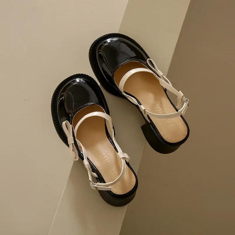 

Французские туфли на толстом каблуке для женщин 2024 года, весна-лето, новая мода, повседневные туфли Мэри Джейн, женские дизайнерские кожаные сандалии для женщин 38 чёрный
