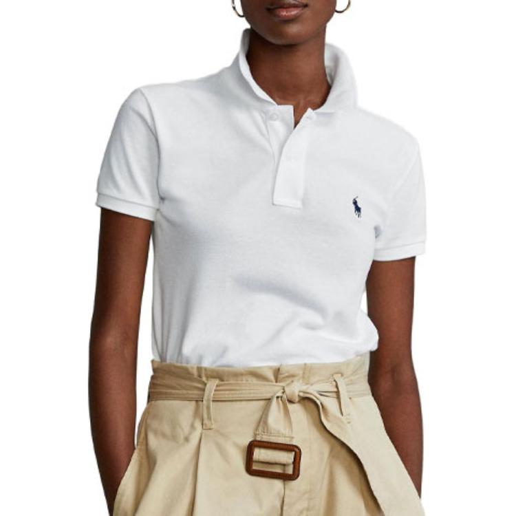 Polo Ralph Lauren SS23 Solid Color Logo Embroidered Short Sleeve Polo Shirt Women Tops White 211747409-004