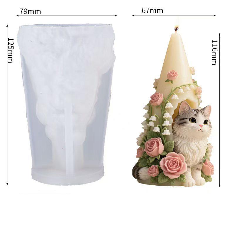 

Silicone Mold For DIY Cat-Shaped Flower House Scented Candle Resin Casting Kit білий