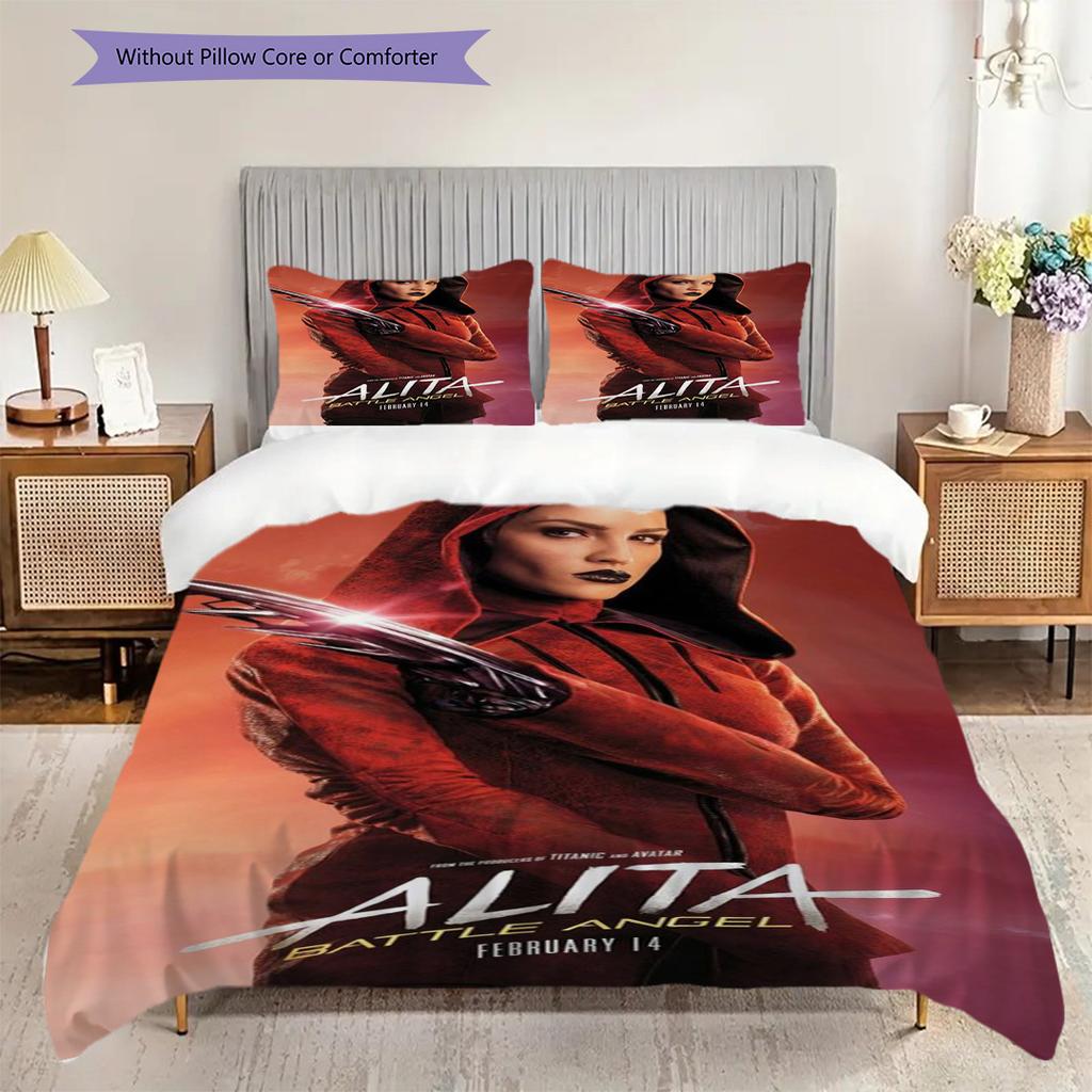 Future Warrior Alita Battle Angel Bedding (1 * duvet cover + 2 * pillowcase, without core) 2D Flat Soft and comfortable Christmas birthday gift