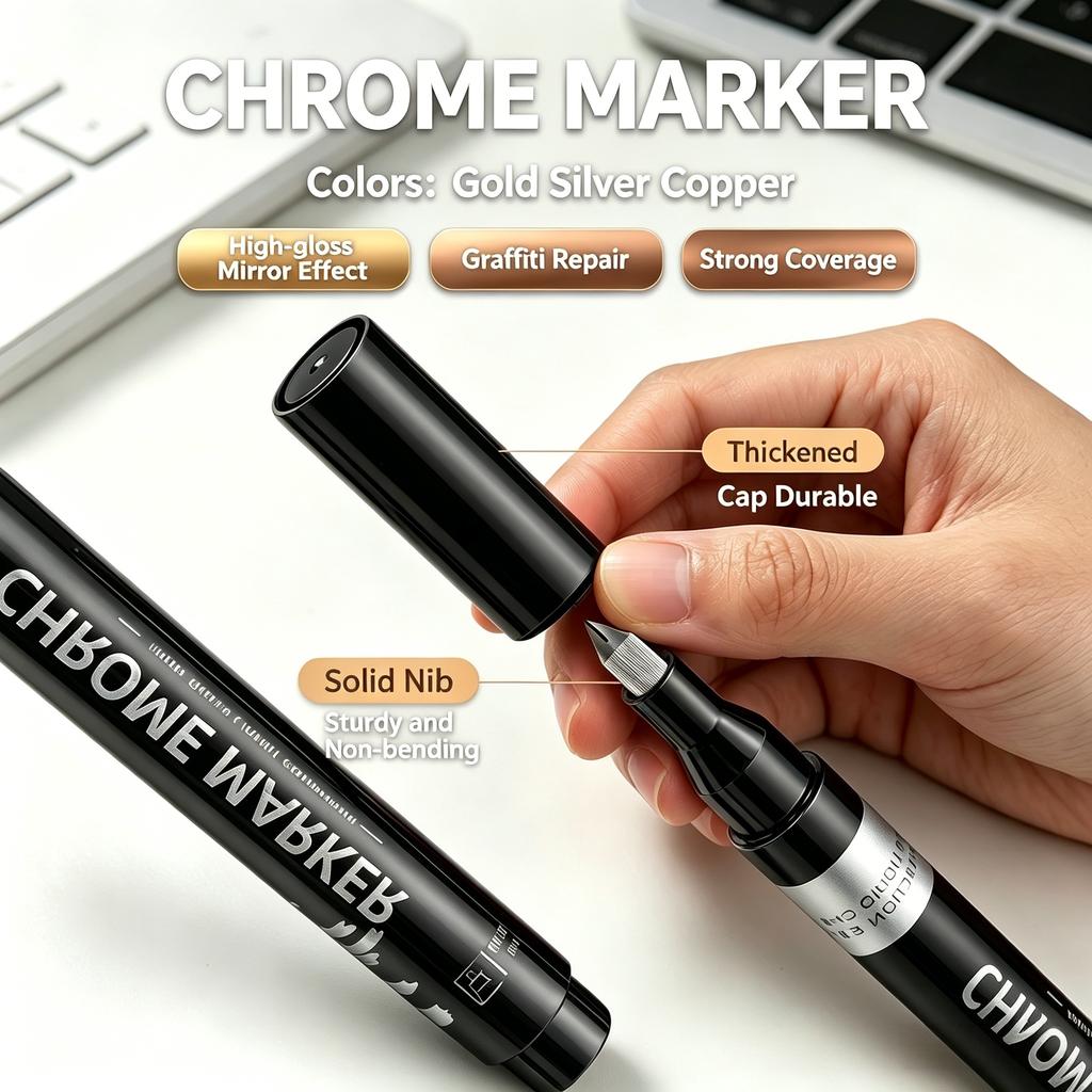 Chrome Marker Pen Mirror Effect Liquid Chrome Paint Pen High Gloss Metallic Marker For Model Car Repair Diy Graffiti Art Suppli