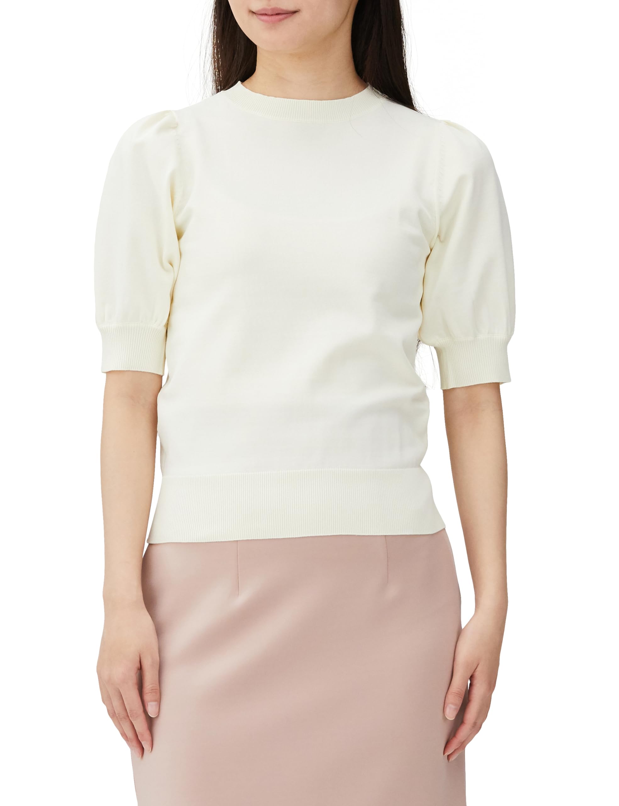 

Natural Beauty Basic Puff Sleeve Knit Women s Sweater, Off-White