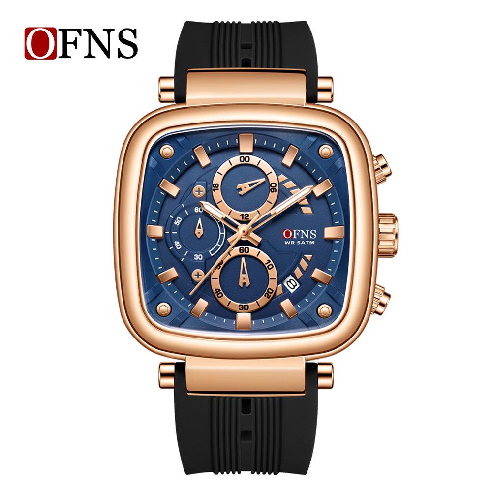 OFNS Creative Racing Dial Men s Square Chronograph: Luminous, Waterproof, Six-Hand Quartz Business Watch
