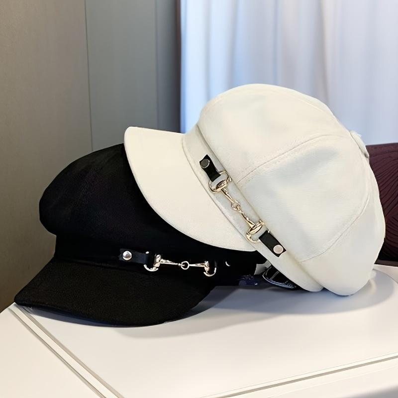 1pc Easter Holiday Beret with Metallic Belt Buckle Lightweight Woven Inelastic Adjustable Drawstring Closure Fashionable All-Match Cap