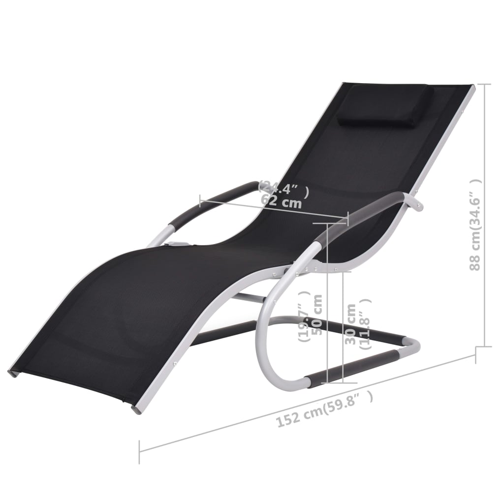 Sun Lounger with Cushion Aluminum and Textilene Black