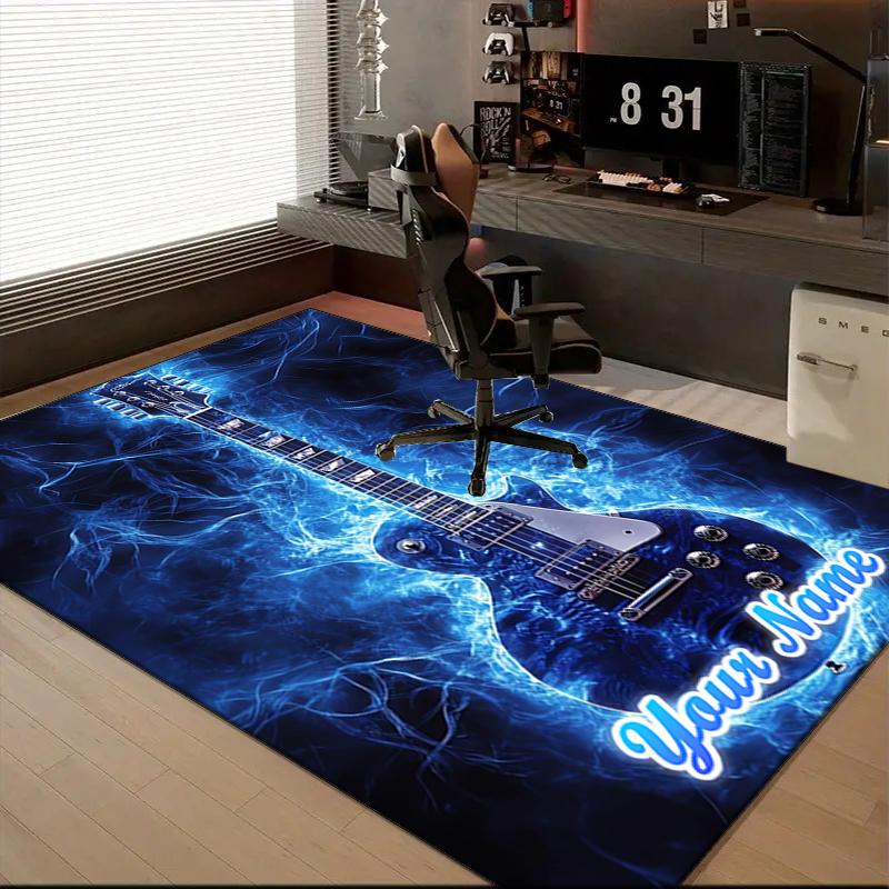 1PC Custom Name Electric Guitar Energy Theme Floor Mat Ideal for Living Room, Game Rooms, Office, Bedroom Floor Mat Playful Design