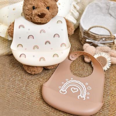 Soft Silicone Baby Bibs with Food Catcher Teething Drooling Bib  For Girls Boys Toddlers