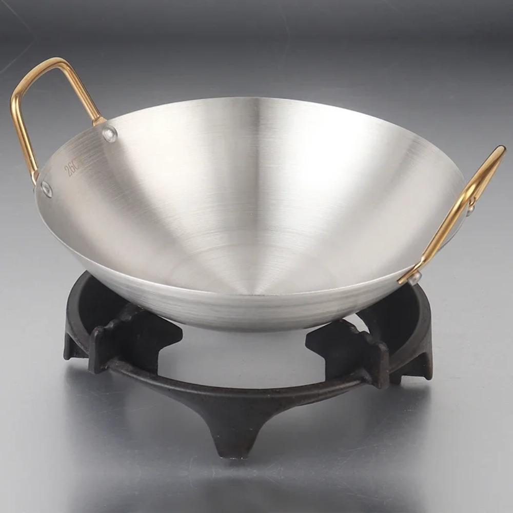 With Two Golden Handles Dry Pots Stainless Steel Wok Durable Soup Pan  Picnic