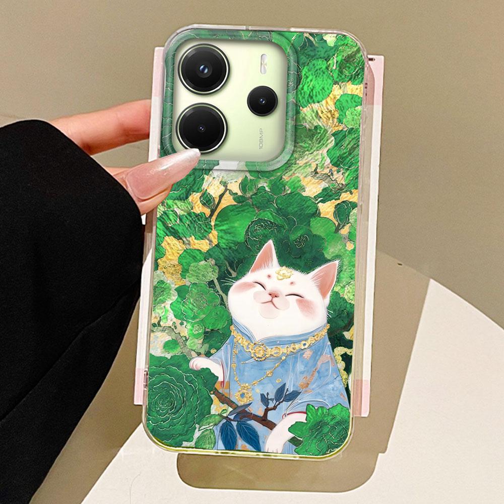 Korean White Cat Vortex Pattern Phone Case for Xiaomi Redmi Note 14 13 12 11 11S 10 10S Pro 9C 13C 14C A5 A3 A4 A3X 9C A1 Cover