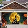Halloween Garage Door Banner with Pumpkin Castle Horror Design - Large Waterproof Fabric Backdrop for Outdoor Yard Party Decor Home Front Porch Holi