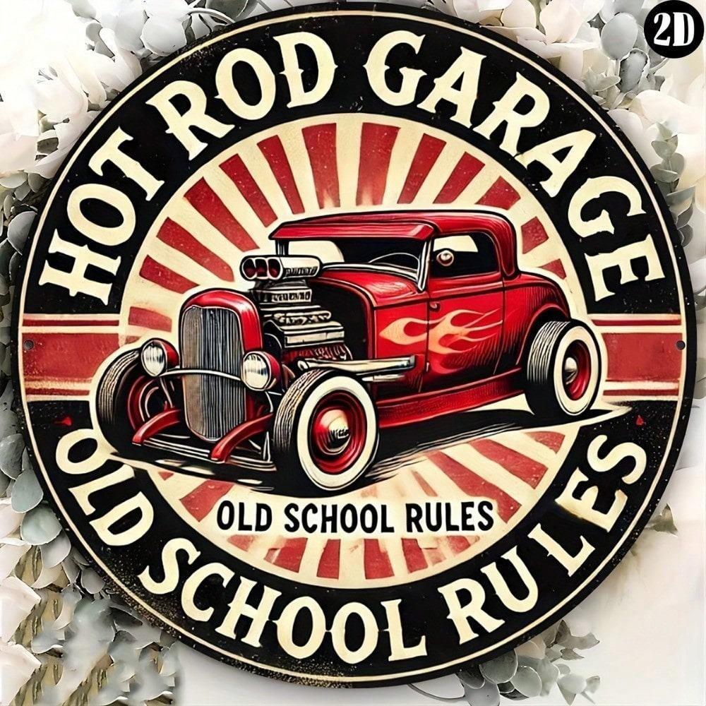 Premium Vintage Hot Rod Garage Metal Sign Round Mechanic On Duty Custom Festival Decor