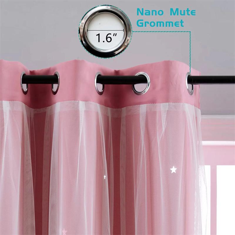 Lace Blackout Curtains Double Layer with Sheer Star Pattern Embroidery Thermal Insulated Curtain Princess Curtain Luxury Double Layer Curtains
