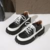 Retro women's spring and autumn new fashion versatile lace-up thick heel heightening single shoes British small leather shoes
