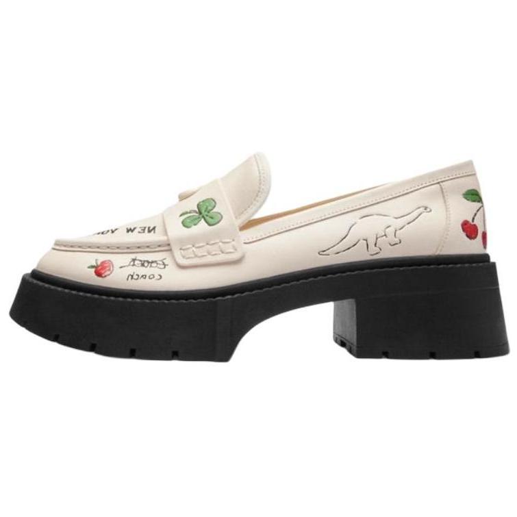 

Coach Лоферы слипоны Leah Sketch из кожи с круглым носком, повседневная обувь 5,5 см, женские лоферы, белые CAR49-CHK 36.5