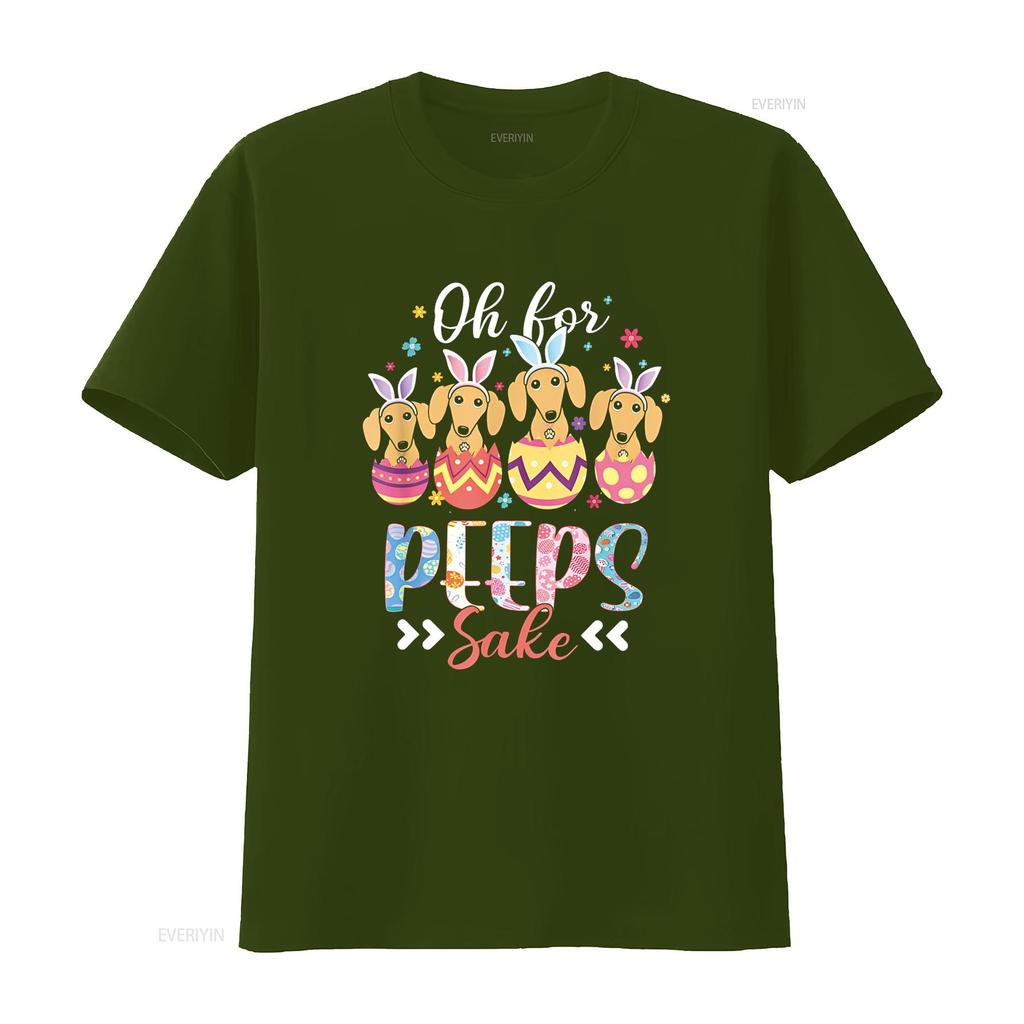 Oh For Peeps Sake Funny Easter Dachshund Bunny Ear Egg T Shirt vintage Washed Breathable Unisex Versatile graphic
