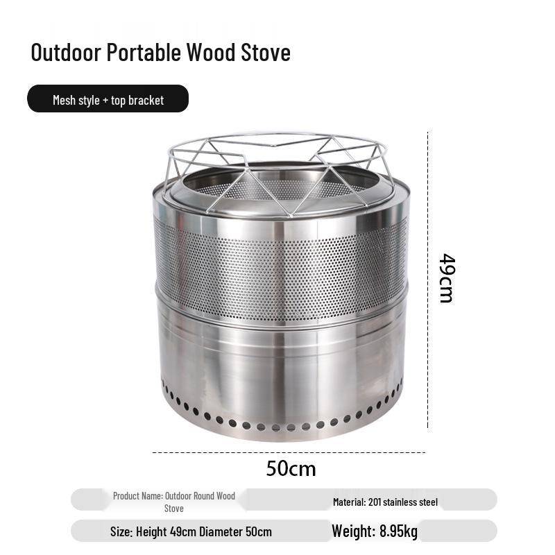 Stainless Steel Foldable Outdoor Wood Stove - High Temperature Resistant, Durable Camping Barbecue Oven