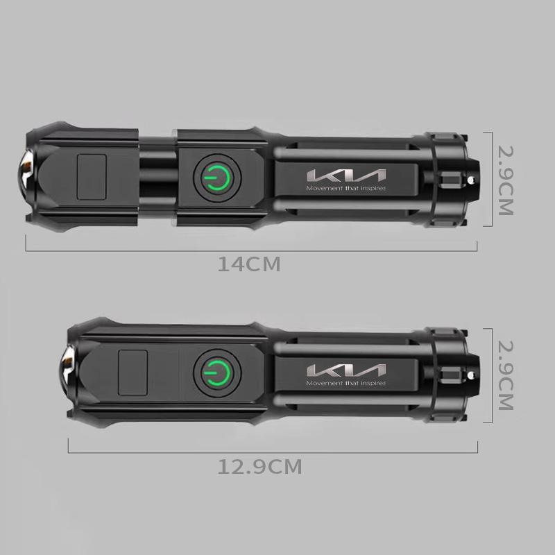 for Kia Portable LED Flashlight Strong Light High-power Rechargeable Zoom Flashlight Rio Ceed Sportage Cerato Soul Picanto ahg256