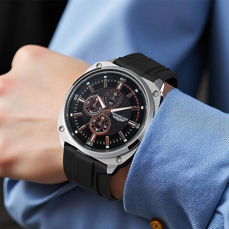 Herren-Sportuhr Lederarmband Uhr Quarz-Armbanduhr