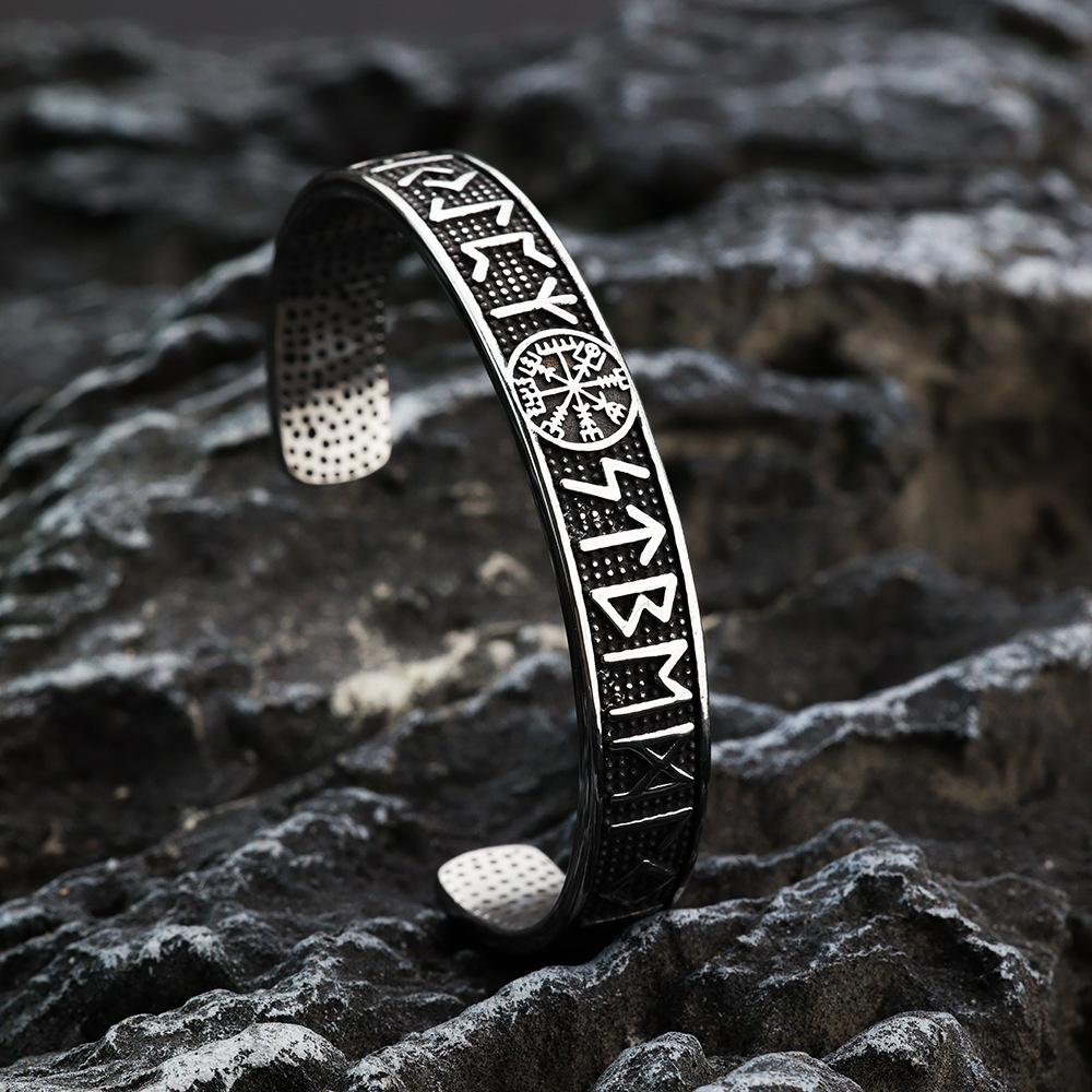 Viking Symbol Stainless Steel Retro Open Cuff Bangle Nordic Style C Bracelet