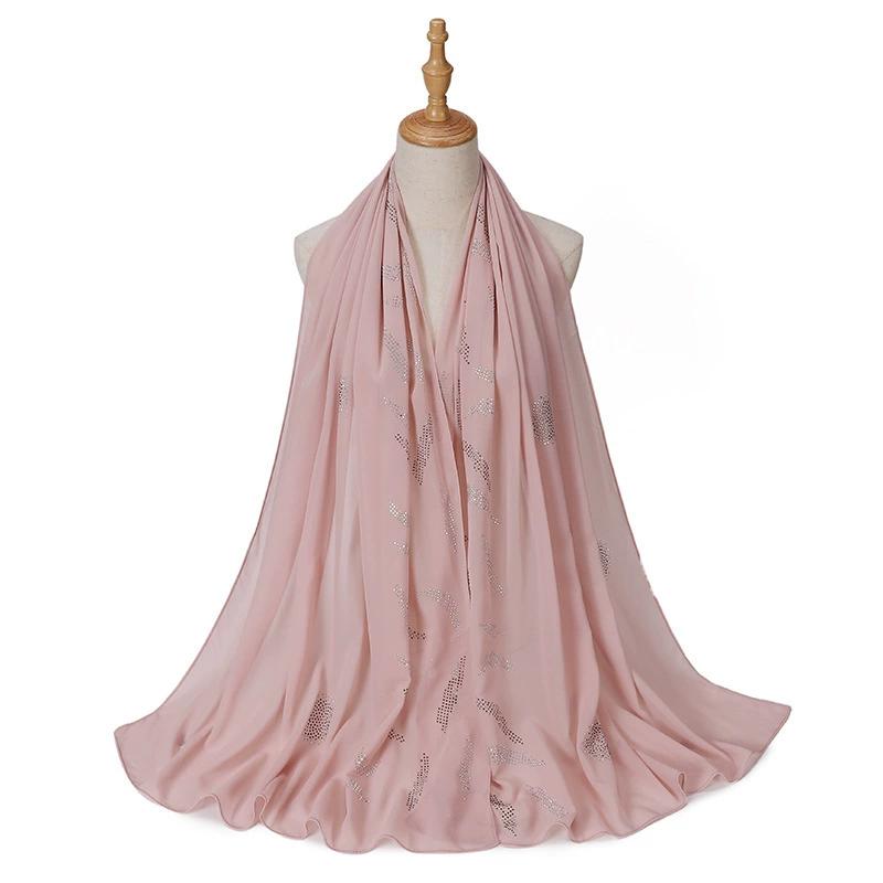 Pearl Rhinestone Chiffon Scarf Hijab For Women Muslim Headwrap Solid Shawls Headband Foulard Femme Muslim Hijab Turbans Headband