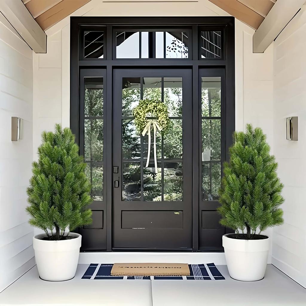 2pcs Artificial Pine Needle Christmas Trees - Realistic Indoor/Outdoor -Resistant Plastic Mini Holiday Decor for Garden & Patio