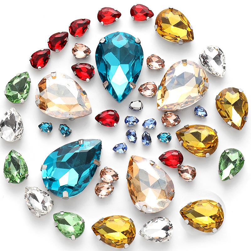 50pcs Hand-Sewn Water Drop Rhinestones: Colored Crystal Glass for DIY Wedding Dress and Clothing Accessories