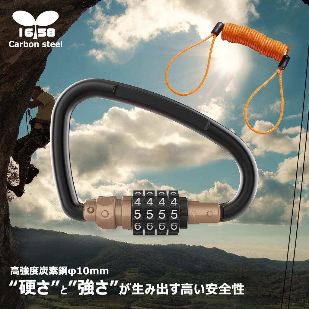 IROKOHA Carabiner Lock with for Bicycle and Customizable Number Bag Wire Helmet Holder Dial, Anti-Theft Helmets, Suitcases, More, Plate, Carry-on