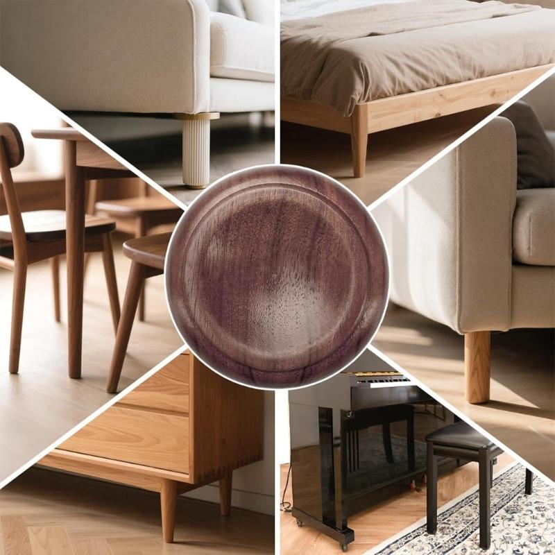 Floor Care Cups for Piano Wheels Solid Wood Set of 4 with Recessed Support Design and Bottom Pad for Indoor Floors