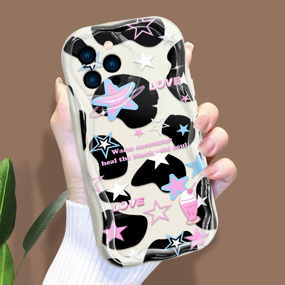 Cartoon Pattern Cream Texture Casing Wavy Edge Soft Silicone Cover Phone Case for IPhone Samsung Huawei Honor Xiaomi Redmi Infinix Tecno