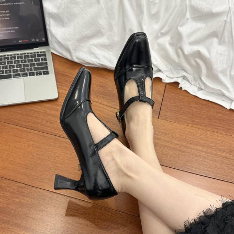 

Мода 2025 Весна Женские туфли Мэри Джейн Новая Мода Ретро Элегантный Квадратный Носок Толстый Высокий Каблук Дизайнерские Женские Туфли-Лодочки с Т-образным ремешком 35 чёрный