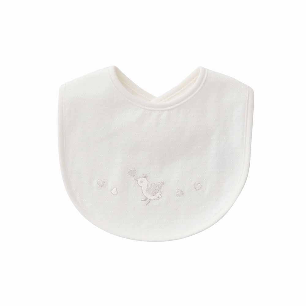 

de in Tucked Jacquard Duck Heart Embroidered Stud Bib Bib Newborn Baby Clothes Cotton 64902 [Creme Coco] [Made Japan] 100% (White)