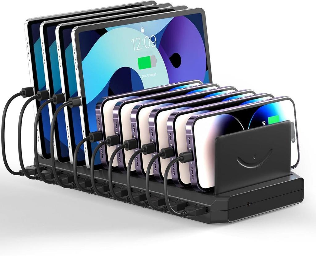 10-Slot USB Charger & Desktop Organizer with Type-C for Tablets & Phones