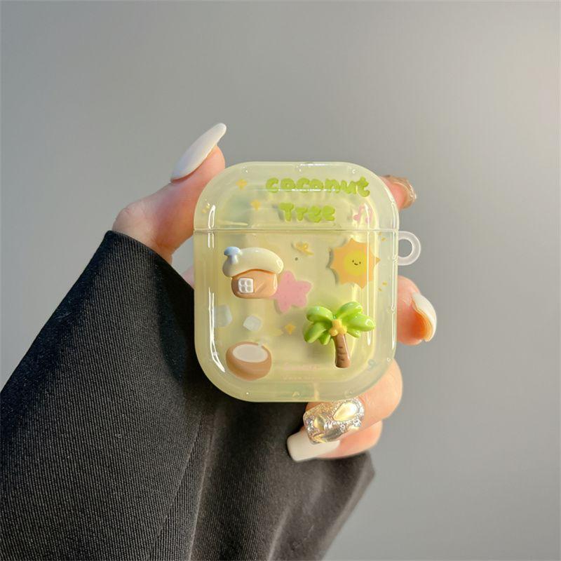 

INS Summer Cute Three-Dimensional Coconut Tree Cottage for Airpodspro Protective Case Apple 3 Generation Bluetooth Earbuds Case 2 Generation airpods3 Stereo Coconut Tree Cabin [Single Shell]]