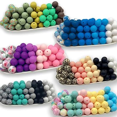 50 Stück 15mm Silikon einfarbig Blumenmuster kreisförmig verstreute Perlen, geeignet für DIY Schmuckherstellung, Armbänder, Halsketten