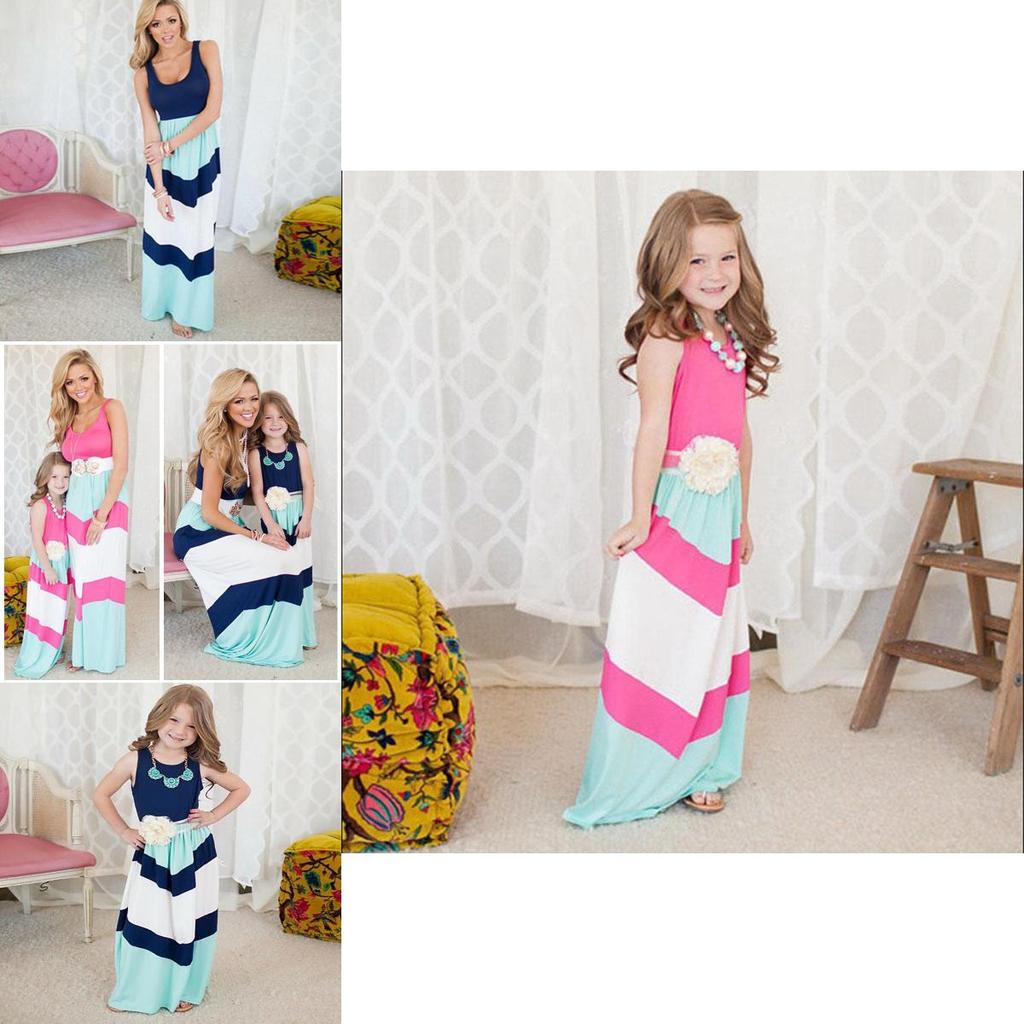 Stilvolles Boho-Streifen-Maxikleid für Mama und Kind, perfekt für lässige Partner-Looks