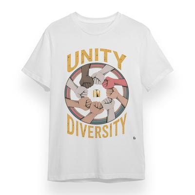 T-shirt Taglie Forti da Uomo Unity in Diversity Unisex Bianca 100% Cotone Tee USA