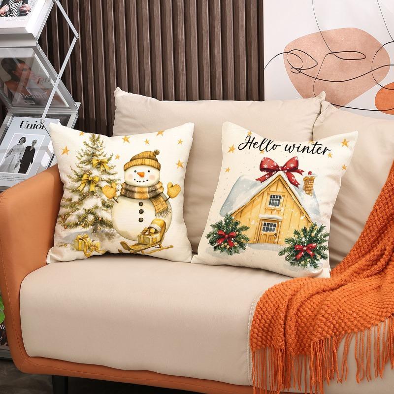 Christmas Pillow Covers 45x45cm Set of 4,Tree Snow Xmas Holiday Decor Throw Cushion Case Decoration for Sofa Couch