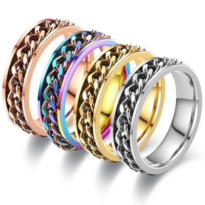 BAECYT 2025 Nova Corrente Anti-Ansiedade de 6mm Anel Giratório Aço Inoxidável Para Mulheres Homens População Ansiosa Anéis Joias Dropshipping