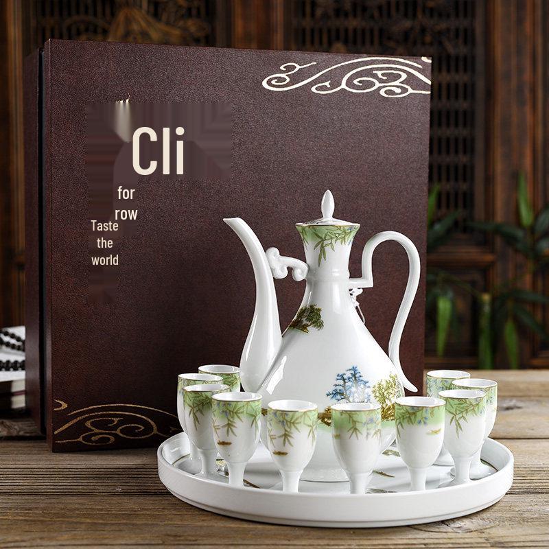 Baijiu Decanter & Ceramic Wine Glass Set with Gift Box