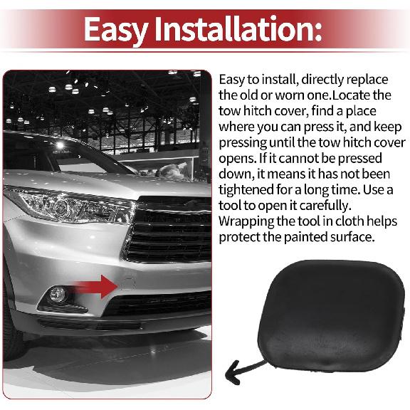 Right Front Car Tow Hook Cover Cap for Toyota Highlander 2014-2016 Bumper Tow Hook Cover No.521270E926 Black Plastic 1 Pc