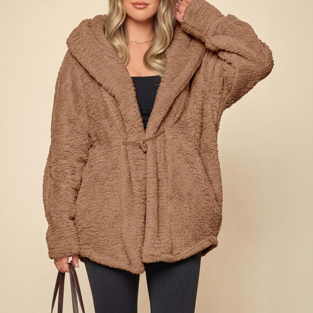 Women's Fashion Loose Fit Hooded Cardigan Coat, Long Sleeve Open Front Warm Outerwear for Fall Winter