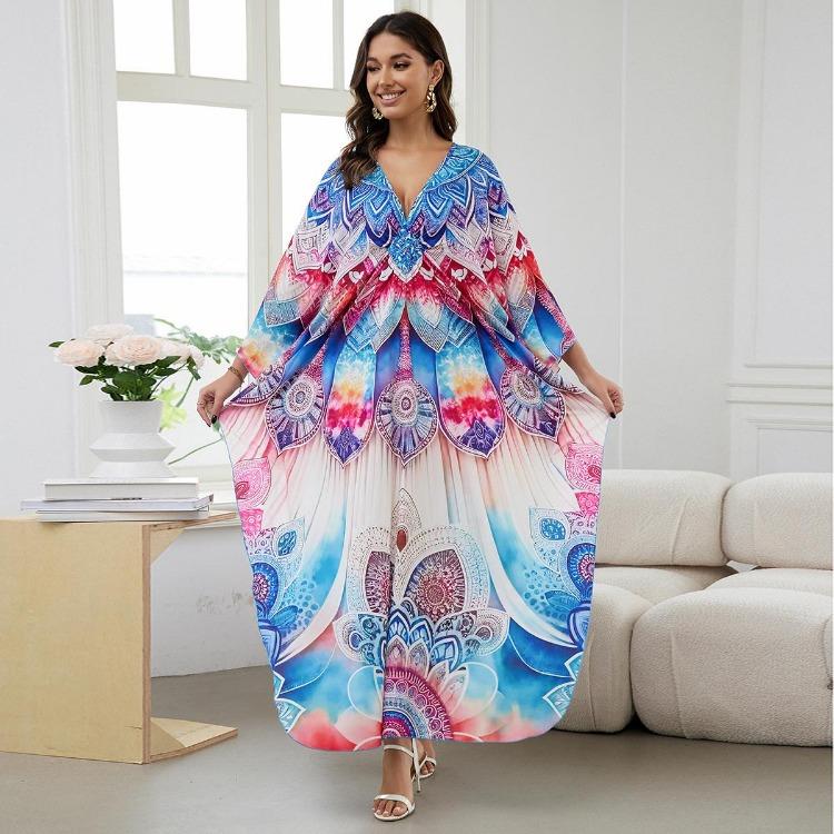 Beach Vacation Women Summer Kaftans Maxi Dresses Printed Cover Ups Swimwear Big Sales Factory Supply Bathing Suits